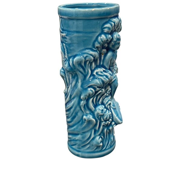 Vintage Blue Ceramic Tiki Mug With Surfer Design By Orchids Of Hawaii Japan - Picture 3 of 5